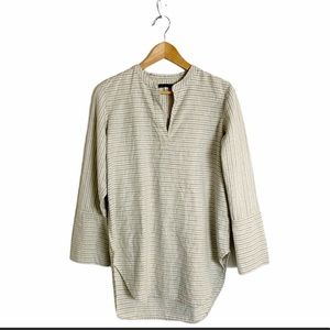 MADEWELL Women's Small Split Cuff Tunic Shirt Textured Stripe Grey Off White